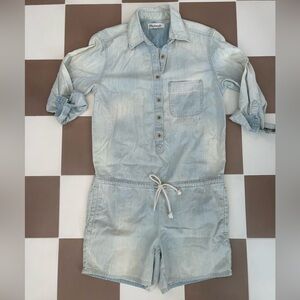 Madewell Light Blue Denim Button Up Tie Waist Romper Size Small